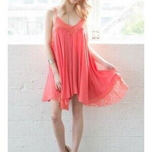 Love Culture Cami Dress Coral Blush Lace Trim Flowy NWT Womens Size L